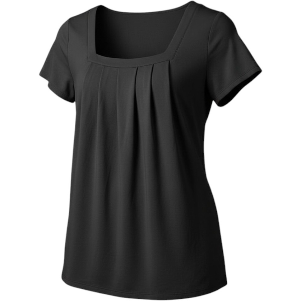 NWT HALARA Black Square-Neck Pleated Short Sleeve Top Size XL